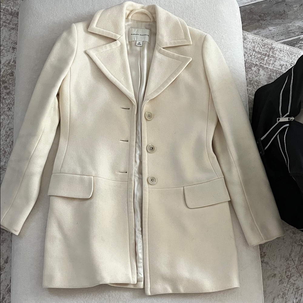 Banana Republic Cream Wool Single-Breasted Pea Coat